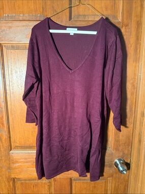 New York & Company Plum V-Neck Sweater Tunic